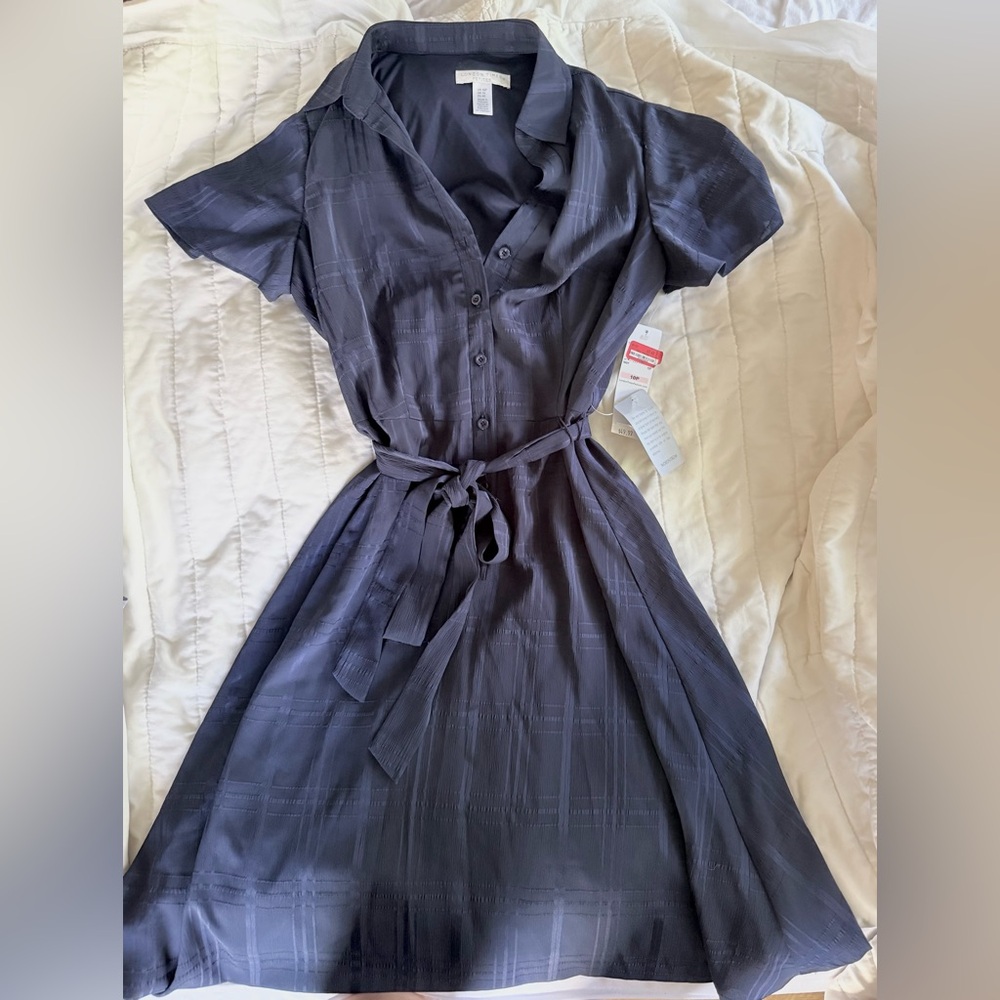 NWT London Times Cinched Waist Navy Dress